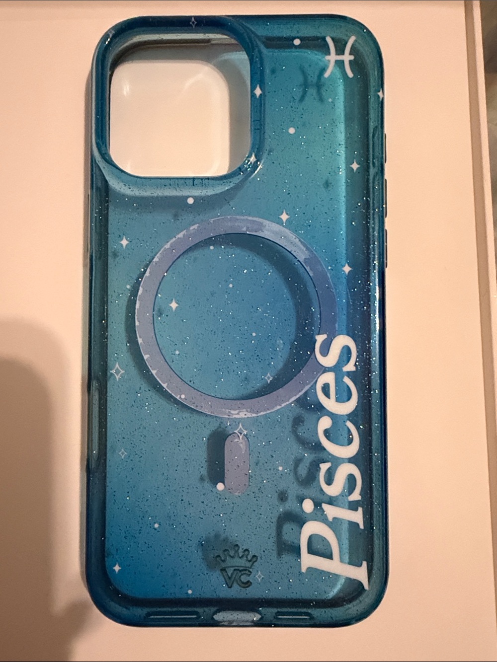 Velvet Caviar Blue Glitter Pisces Phone Case with Ring